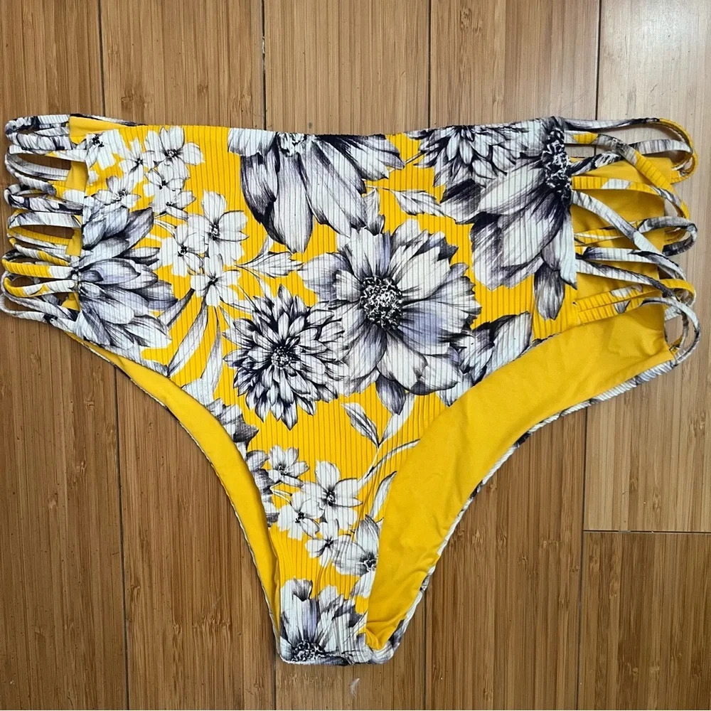 TINI BIKINI Floral Golden Yellow High Waisted Cheeky 2 Piece Bikini - Picture 6 of 12